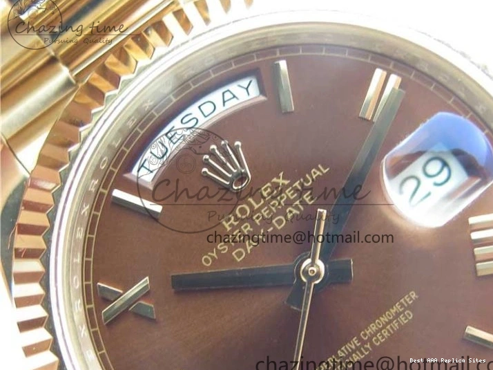 Best AAA Replica Sites A 228239 New 904 Dial on 40mm RG President QuickDry Dial BP Brown 2824 Bracelet Roman Day-Date RG Version 0110